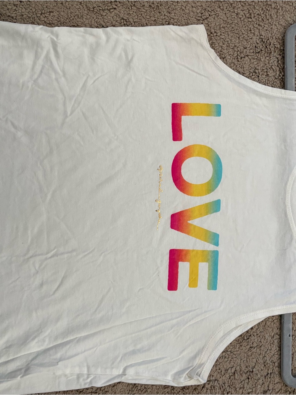 Spiritual Gangster White Tank Top with Rainbow 'LOVE' Print